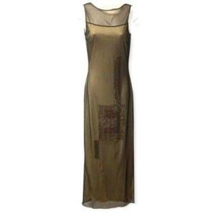 The Limited Y2K Olive Green Sheer Maxi Dress